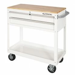 Husky 36 in. 3-Drawer with Solid Wood Top in Gloss White Utility Cart