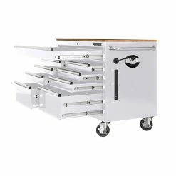 Husky 46 in. W x 24.5 in D Standard Duty 9-Drawer Mobile Workbench Tool Chest with Solid Wood Top in Gloss White 21 Husky 46 in. W x 24.5 in D Standard Duty 9-Drawer Mobile Workbench Tool Chest with Solid Wood Top in Gloss White -Tools Sales gloss white with silver trim husky mobile workbenches hotc4609bj6m 4f 1000