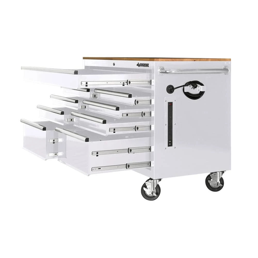 Husky 46 in. W x 24.5 in D Standard Duty 9-Drawer Mobile Workbench Tool Chest with Solid Wood Top in Gloss White 9 Husky 46 in. W x 24.5 in D Standard Duty 9-Drawer Mobile Workbench Tool Chest with Solid Wood Top in Gloss White - Image 7