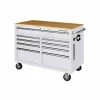Husky 46 in. W x 24.5 in D Standard Duty 9-Drawer Mobile Workbench Tool Chest with Solid Wood Top in Gloss White 2 Husky 46 in. W x 24.5 in D Standard Duty 9-Drawer Mobile Workbench Tool Chest with Solid Wood Top in Gloss White -Tools Sales gloss white with silver trim husky mobile workbenches hotc4609bj6m 64 1000