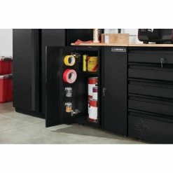 Husky Pro Duty Welded 20-Gauge Steel 2-Door Garage Base Cabinet in Black LINE-X (28 in. W x 33 in. H x 21.5 in. D) -Tools Sales husky black linex husky free standing cabinets htc1000001 lx e1 1000