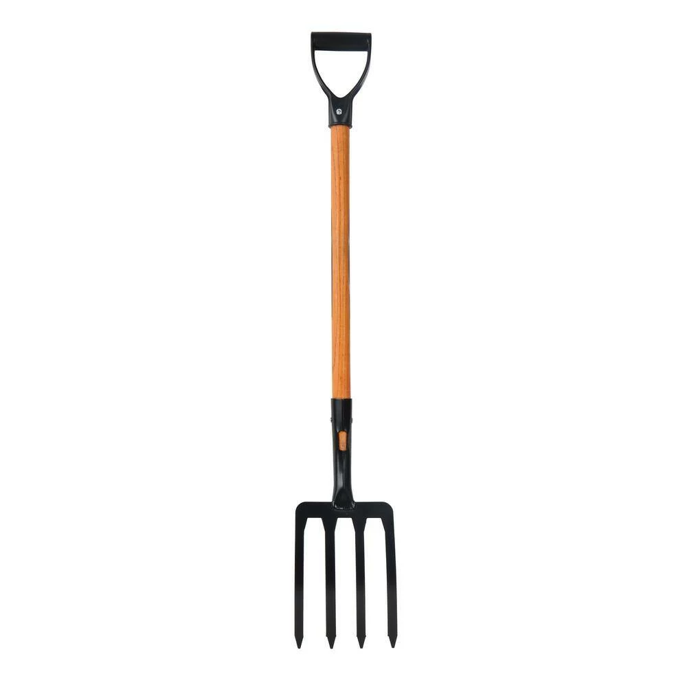 Husky 28 in. Short Wood Handle 4-Tine Spading Fork with D -Grip 4 Husky 28 in. Short Wood Handle 4-Tine Spading Fork with D -Grip - Image 2