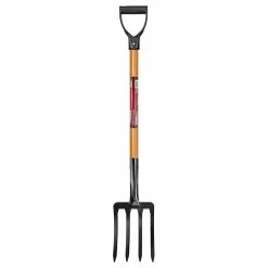 Husky 28 in. D-Grip Short Wood Handle 4-Tine Spading Garden Fork