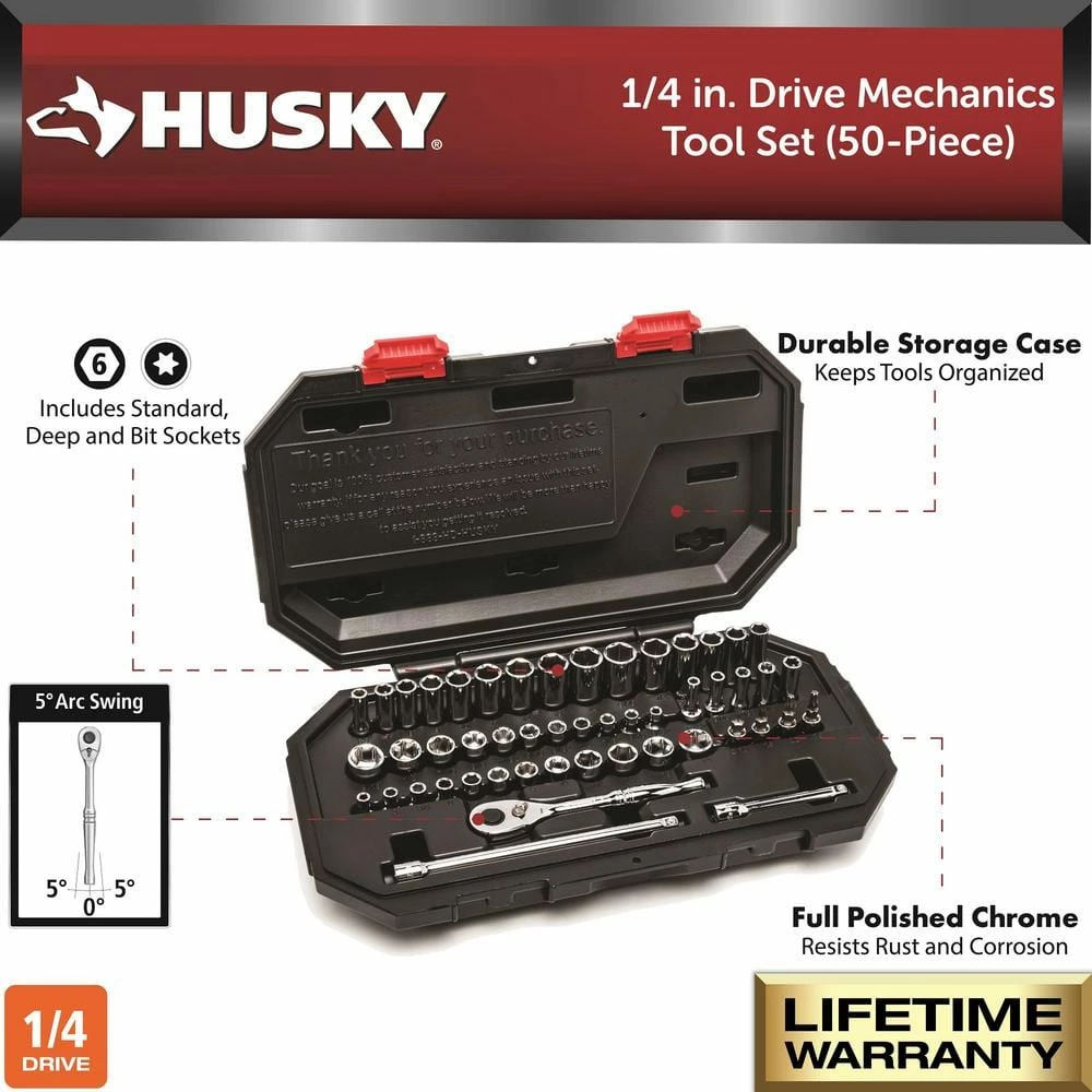 Husky 1/4 in. Drive Mechanics Tool Set (50-Piece) 5 Husky 1/4 in. Drive Mechanics Tool Set (50-Piece) - Image 3