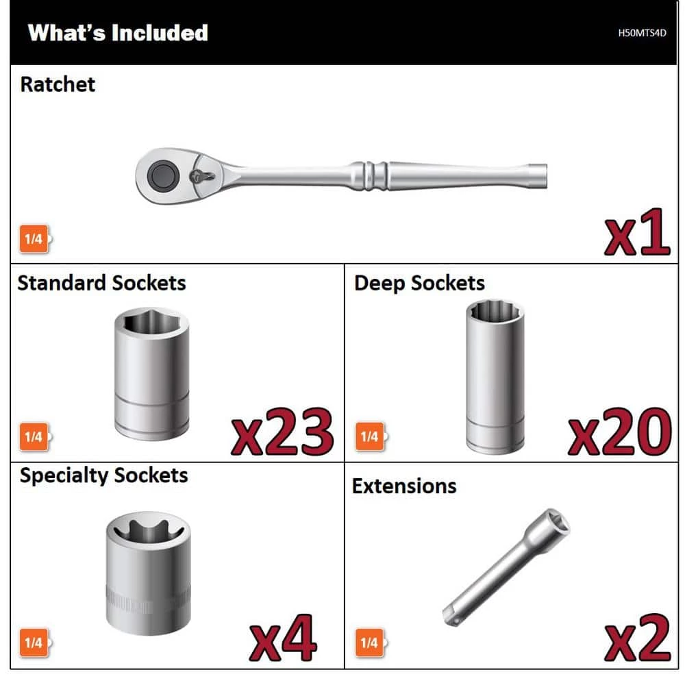 Husky 1/4 in. Drive Mechanics Tool Set (50-Piece) 4 Husky 1/4 in. Drive Mechanics Tool Set (50-Piece) - Image 2