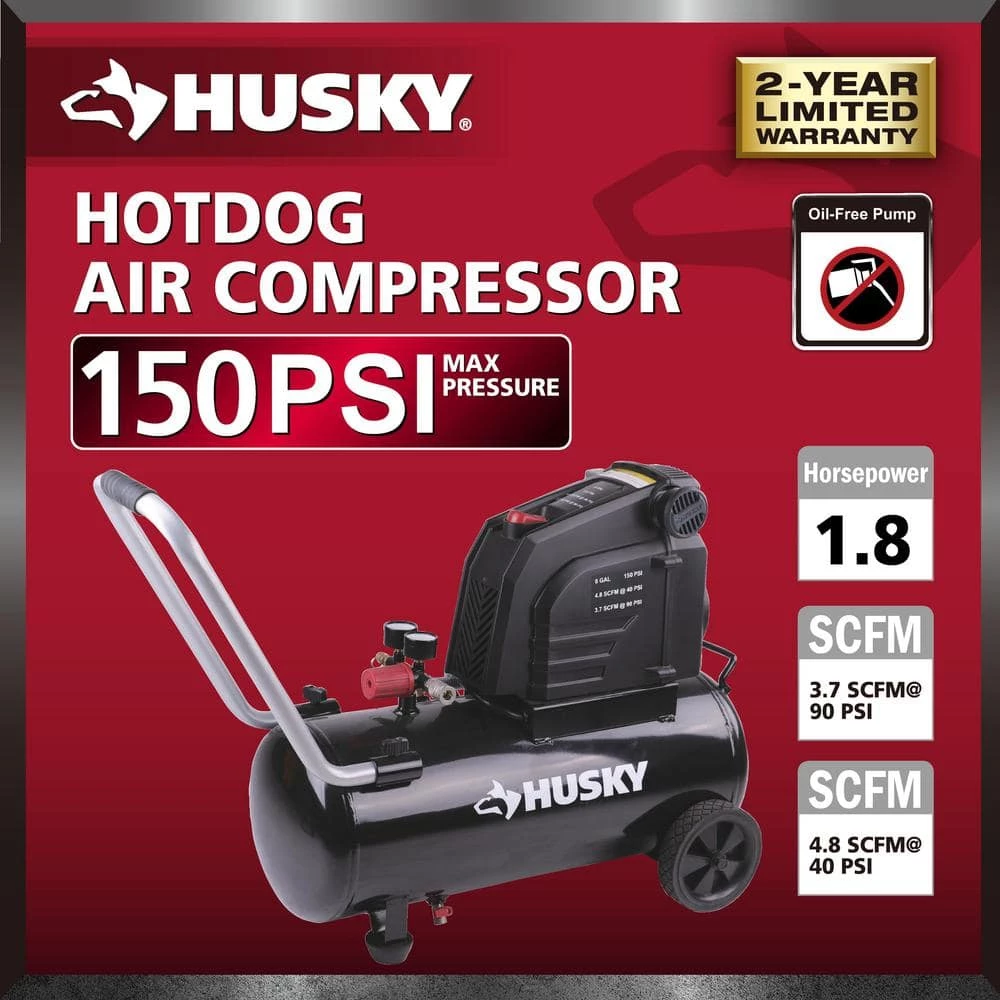 Husky 8G 150 PSI Hotdog Air Compressor 4 Husky 8G 150 PSI Hotdog Air Compressor - Image 2