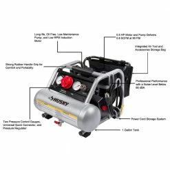 Husky 1 Gal. Portable Electric-Powered Silent Air Compressor 31 Husky 1 Gal. Portable Electric-Powered Silent Air Compressor -Tools Sales husky portable air compressors 3300113 31 1000