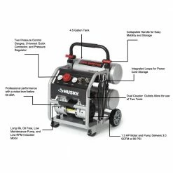 Husky 4.5 Gal. Portable Electric-Powered Silent Air Compressor -Tools Sales husky portable air compressors 3320445 31 1000