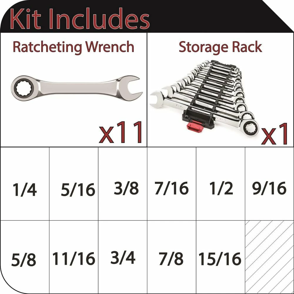 Husky Ratcheting SAE Combination Wrench Set (11-Piece) 4 Husky Ratcheting SAE Combination Wrench Set (11-Piece) - Image 2