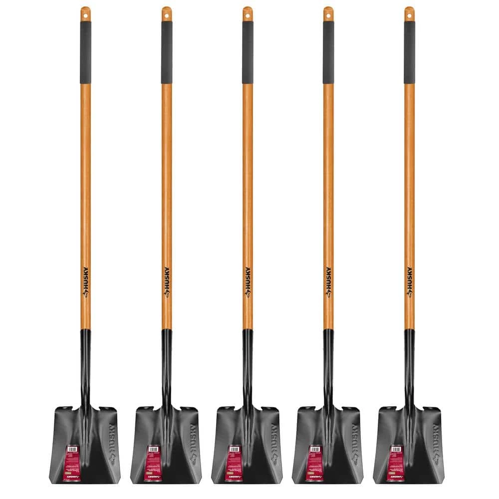 Husky 5-Piece 47 in. L Wood Handle Carbon Steel Transfer Shovel with Grip Garden Tool Set 3 Husky 5-Piece 47 in. L Wood Handle Carbon Steel Transfer Shovel with Grip Garden Tool Set