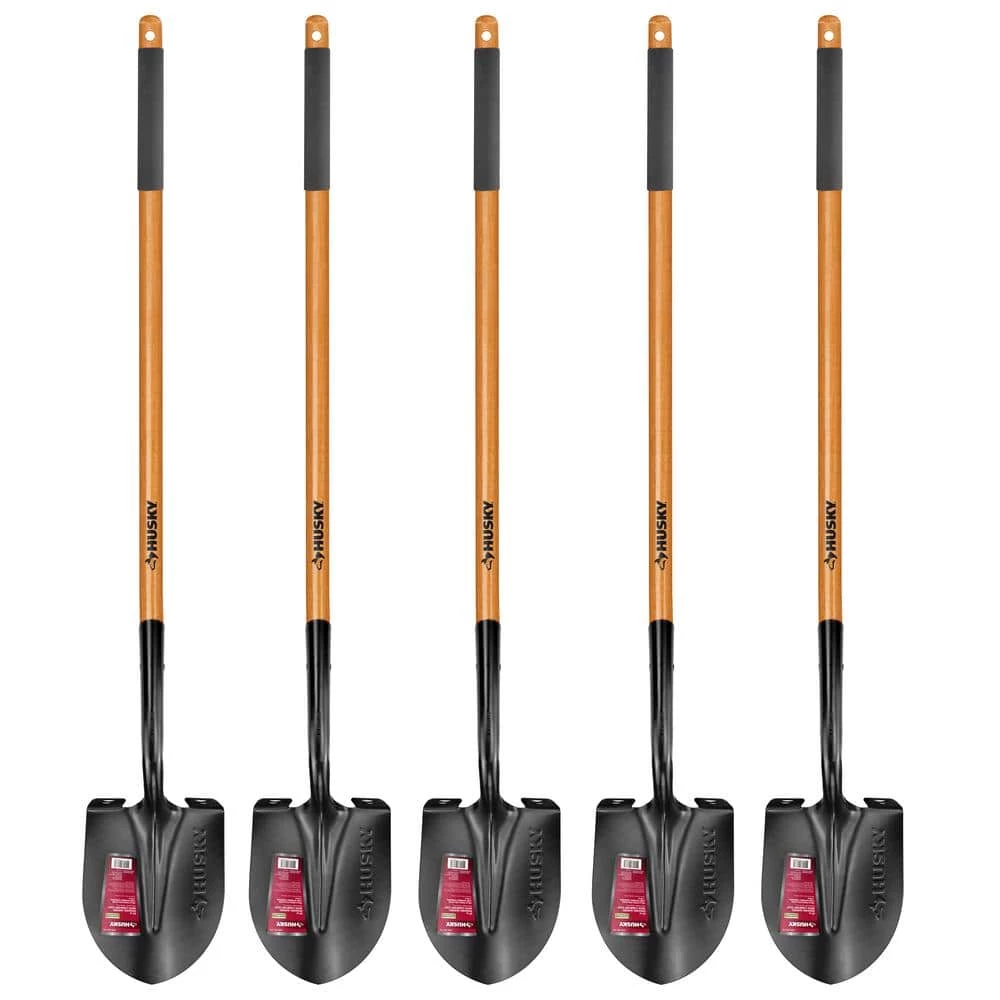Husky 5-Piece 47 in. L Wood Handle Carbon Steel Digging Shovel with Grip Garden Tool Set 3 Husky 5-Piece 47 in. L Wood Handle Carbon Steel Digging Shovel with Grip Garden Tool Set
