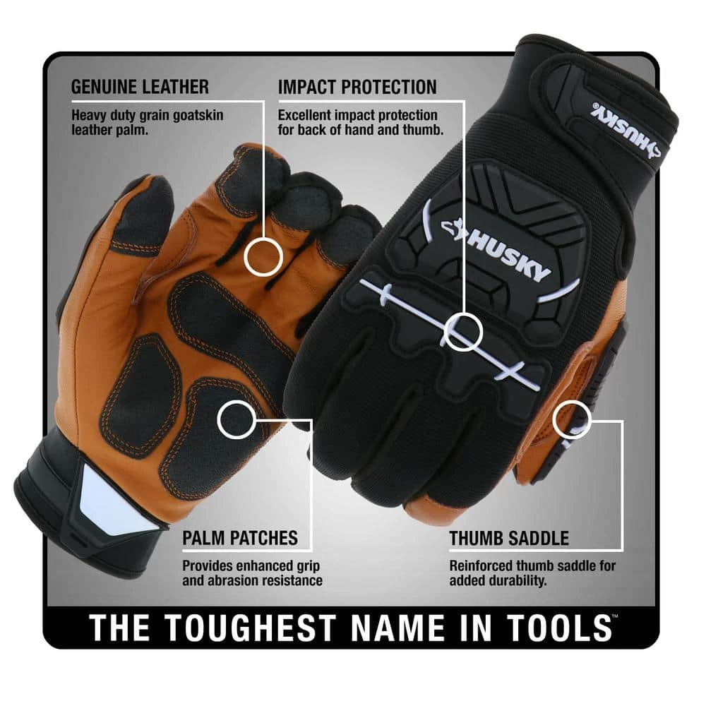 Husky Large Grain Goatskin Leather Performance Impact Work Glove with Spandex Back 7 Husky Large Grain Goatskin Leather Performance Impact Work Glove with Spandex Back - Image 5