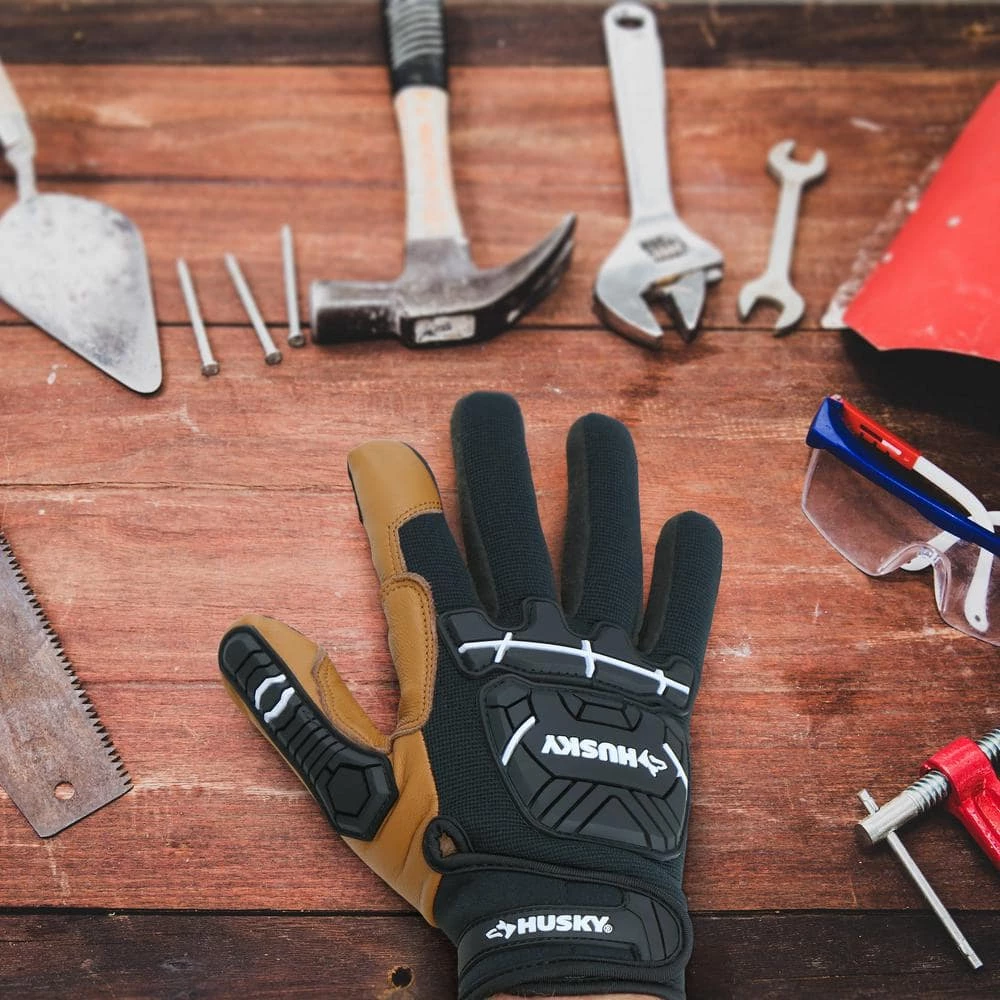 Husky Large Grain Goatskin Leather Performance Impact Work Glove with Spandex Back 4 Husky Large Grain Goatskin Leather Performance Impact Work Glove with Spandex Back - Image 2