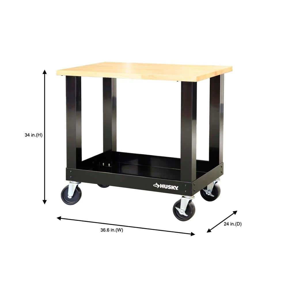Husky 3 ft. Portable Solid Wood Top Workbench with Casters in Black 8 Husky 3 ft. Portable Solid Wood Top Workbench with Casters in Black - Image 6