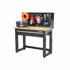 Husky 4 ft. Solid Wood Top Workbench in Black with Pegboard and 1 Drawer -Tools Sales husky workbenches g4801s us 4f 1000