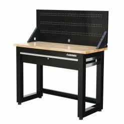 Husky 4 ft. Solid Wood Top Workbench in Black with Pegboard and 1 Drawer