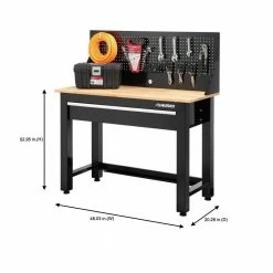 Husky 4 ft. Solid Wood Top Workbench in Black with Pegboard and 1 Drawer -Tools Sales husky workbenches g4801s us 76 1000