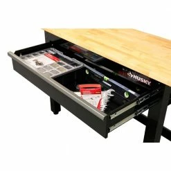 Husky 4 ft. Solid Wood Top Workbench in Black with Pegboard and 1 Drawer -Tools Sales husky workbenches g4801s us a0 1000