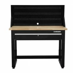 Husky 4 ft. Solid Wood Top Workbench in Black with Pegboard and 1 Drawer -Tools Sales husky workbenches g4801s us c3 1000