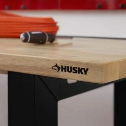 Husky 6 ft. Folding Adjustable Height Solid Wood Top Workbench in Black -Tools Sales husky workbenches g7200fw us 66 1000