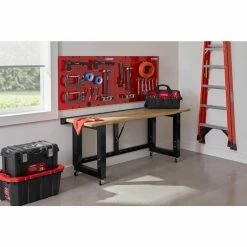 Husky 6 ft. Folding Adjustable Height Solid Wood Top Workbench in Black -Tools Sales husky workbenches g7200fw us e1 1000