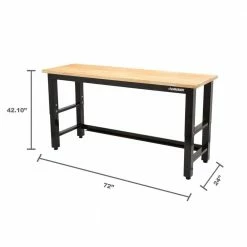 Husky 6 ft. Adjustable Height Solid Wood Top Workbench in Black for Ready to Assemble Steel Garage Storage System -Tools Sales husky workbenches g7200s us a0 1000