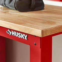 Husky 8 ft. Adjustable Height Solid Wood Top Workbench in Red for Ready to Assemble Steel Garage Storage System -Tools Sales husky workbenches g9600r us1 1d 1000