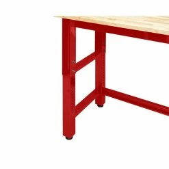 Husky 8 ft. Adjustable Height Solid Wood Top Workbench in Red for Ready to Assemble Steel Garage Storage System -Tools Sales husky workbenches g9600r us1 77 1000