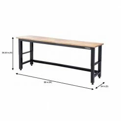 Husky 8 ft. Adjustable Height Solid Wood Top Workbench in Red for Ready to Assemble Steel Garage Storage System -Tools Sales husky workbenches g9600r us1 a0 1000