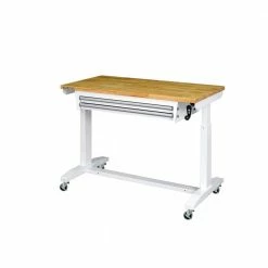 Husky 46 in. Adjustable Height Work Table with 2-Drawers in White -Tools Sales husky workbenches holt4602bj2 1d 1000