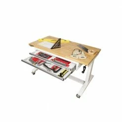 Husky 46 in. Adjustable Height Work Table with 2-Drawers in White -Tools Sales husky workbenches holt4602bj2 66 1000