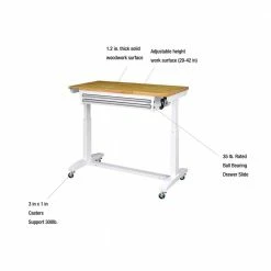 Husky 46 in. Adjustable Height Work Table with 2-Drawers in White -Tools Sales husky workbenches holt4602bj2 a0 1000