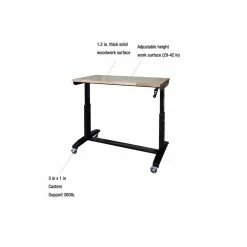 Husky 46 in. W x 24 in. D Steel Adjustable Height Solid Wood Top Workbench Table in Black -Tools Sales husky workbenches holt46xdb12 1d 1000