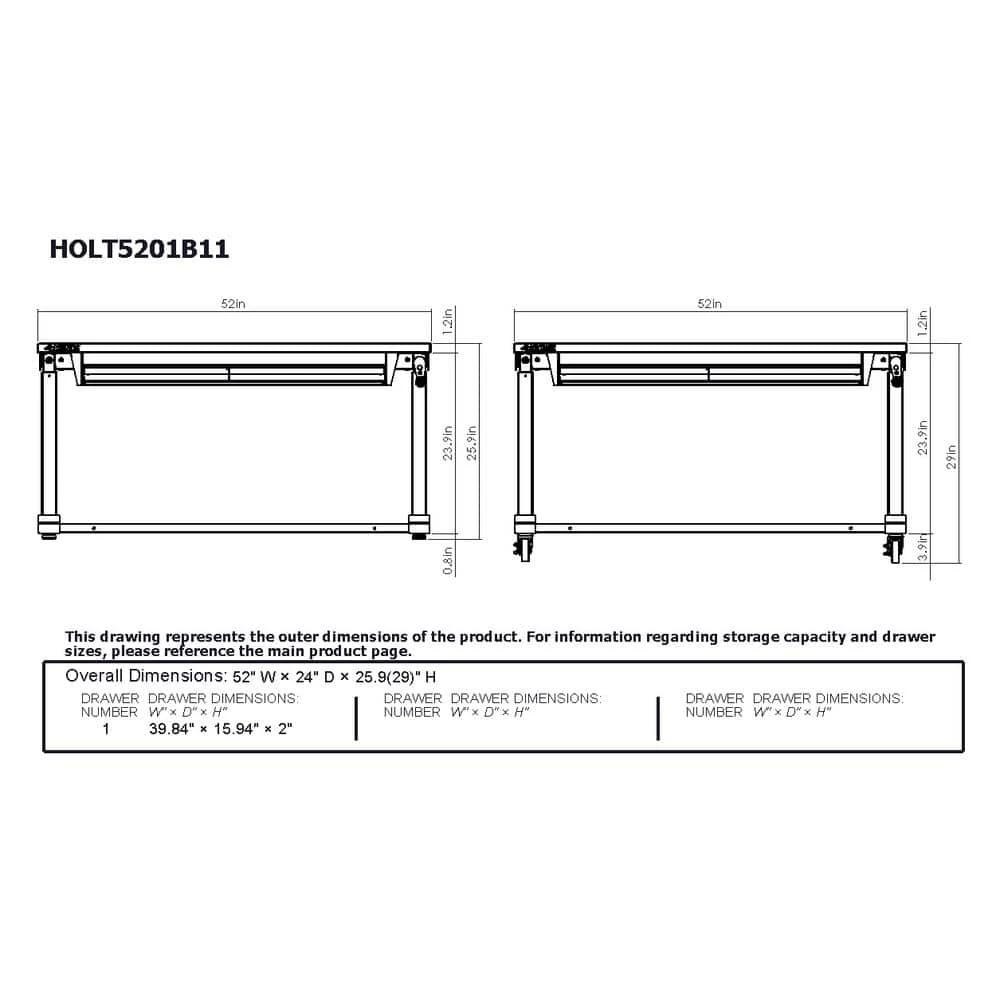 Husky 52 in.W x 24 in. D Steel 1-Drawer Adjustable Height Workbench with Dark Stained Wood Top in Gloss Black 7 Husky 52 in.W x 24 in. D Steel 1-Drawer Adjustable Height Workbench with Dark Stained Wood Top in Gloss Black - Image 5