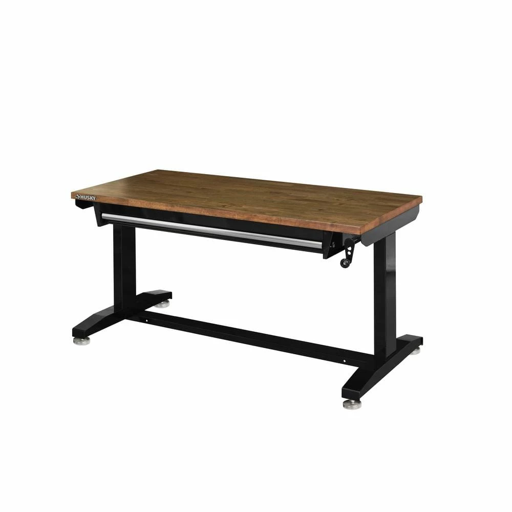 Husky 52 in.W x 24 in. D Steel 1-Drawer Adjustable Height Workbench with Dark Stained Wood Top in Gloss Black 12 Husky 52 in.W x 24 in. D Steel 1-Drawer Adjustable Height Workbench with Dark Stained Wood Top in Gloss Black - Image 10