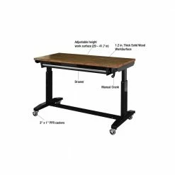Husky 52 in.W x 24 in. D Steel 1-Drawer Adjustable Height Workbench with Dark Stained Wood Top in Gloss Black 27 Husky 52 in.W x 24 in. D Steel 1-Drawer Adjustable Height Workbench with Dark Stained Wood Top in Gloss Black -Tools Sales husky workbenches holt5201b11 31 1000