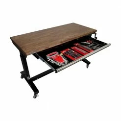 Husky 52 in.W x 24 in. D Steel 1-Drawer Adjustable Height Workbench with Dark Stained Wood Top in Gloss Black 21 Husky 52 in.W x 24 in. D Steel 1-Drawer Adjustable Height Workbench with Dark Stained Wood Top in Gloss Black -Tools Sales husky workbenches holt5201b11 77 1000