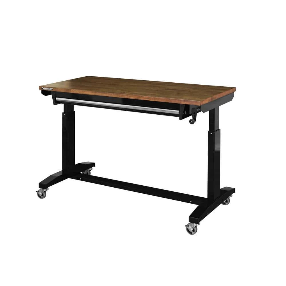 Husky 52 in.W x 24 in. D Steel 1-Drawer Adjustable Height Workbench with Dark Stained Wood Top in Gloss Black 10 Husky 52 in.W x 24 in. D Steel 1-Drawer Adjustable Height Workbench with Dark Stained Wood Top in Gloss Black - Image 8