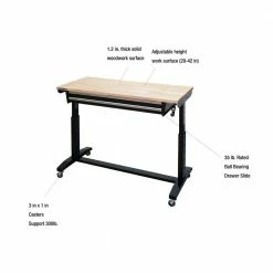 Husky 52 in. Adjustable Height Work Table with 2-Drawers in Black -Tools Sales husky workbenches holt5202b12 1d 1000