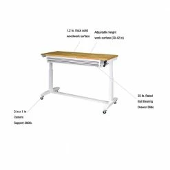 Husky 52 in. W x 24 in. D Steel 2-Drawer Adjustable Height Solid Wood Top Workbench Table in White -Tools Sales husky workbenches holt5202bj2 1d 1000