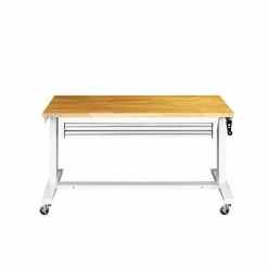 Husky 52 in. W x 24 in. D Steel 2-Drawer Adjustable Height Solid Wood Top Workbench Table in White -Tools Sales husky workbenches holt5202bj2 1f 1000