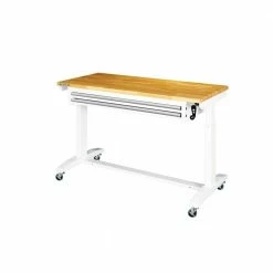 Husky 52 in. W x 24 in. D Steel 2-Drawer Adjustable Height Solid Wood Top Workbench Table in White -Tools Sales husky workbenches holt5202bj2 40 1000