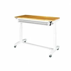 Husky 52 in. W x 24 in. D Steel 2-Drawer Adjustable Height Solid Wood Top Workbench Table in White -Tools Sales husky workbenches holt5202bj2 44 1000