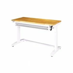 Husky 52 in. W x 24 in. D Steel 2-Drawer Adjustable Height Solid Wood Top Workbench Table in White -Tools Sales husky workbenches holt5202bj2 66 1000