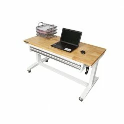 Husky 52 in. W x 24 in. D Steel 2-Drawer Adjustable Height Solid Wood Top Workbench Table in White -Tools Sales husky workbenches holt5202bj2 77 1000