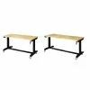 Husky Two Pack 52 in. and 62 in. Adjustable Height Work Tables with Solid Wood Tops in Black