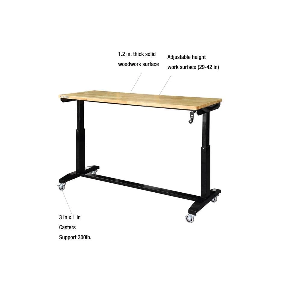 Husky 62 in. W x 24 in. D Adjustable Height Solid Wood Top Workbench Table in Black 7 Husky 62 in. W x 24 in. D Adjustable Height Solid Wood Top Workbench Table in Black - Image 5