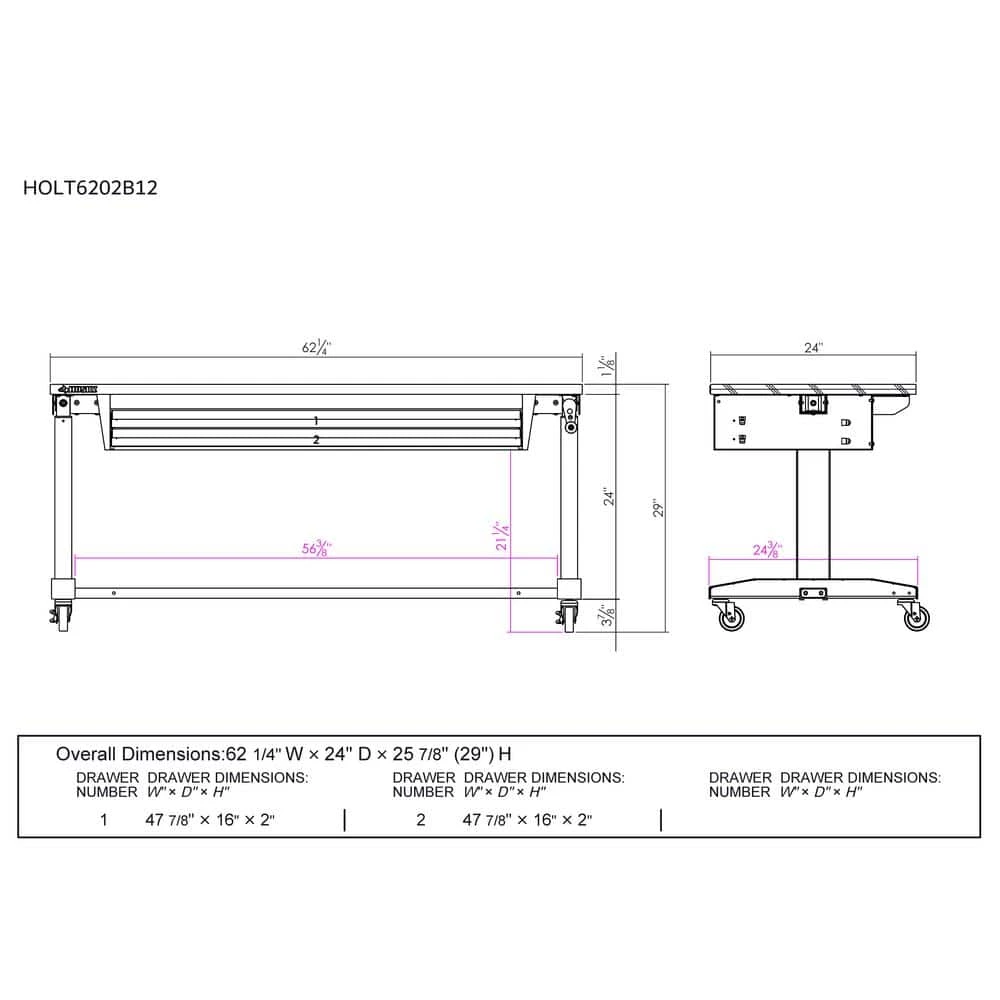 Husky 62 in. Adjustable Height Workbench Table with 2-Drawers in Black 5 Husky 62 in. Adjustable Height Workbench Table with 2-Drawers in Black - Image 3