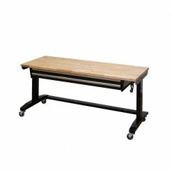 Husky 62 in. Adjustable Height Workbench Table with 2-Drawers in Black