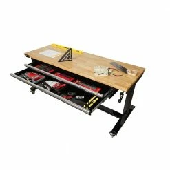 Husky 62 in. Adjustable Height Workbench Table with 2-Drawers in Black 20 Husky 62 in. Adjustable Height Workbench Table with 2-Drawers in Black -Tools Sales husky workbenches hotl6202b12 77 1000